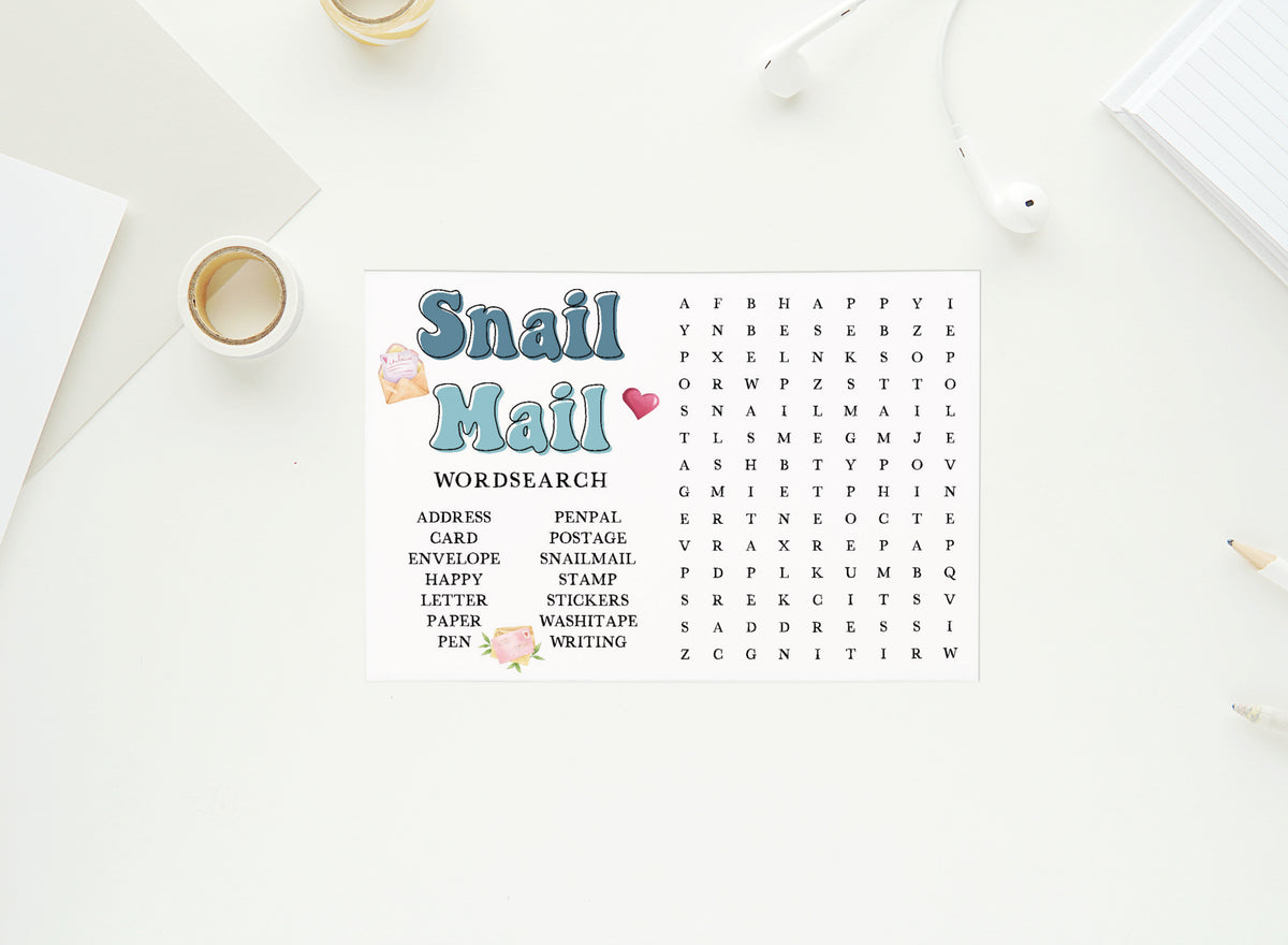 Snail Mail Collection - Wordsearch & Crossword - Penpals - 4x6 Postcards