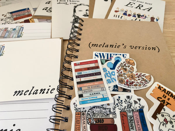 Personalized Swiftie Stationery Set - Taylor Swift inspired - Notecards - Greeting Cards - Journal - Bookmarks - Stickers - Extras