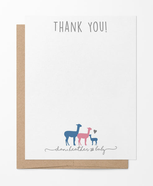 Llama Family Notes - Shower Thank You Cards - Personalized