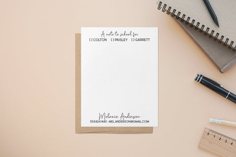 A note to School with child names - Custom Flat Notecards
