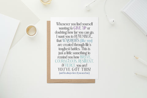 Warrior Card - You Got This - Encouragement - A2 Folded Greeting Card