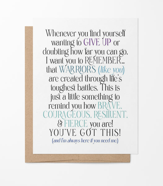 Warrior Card - You Got This - Encouragement - A2 Folded Greeting Card