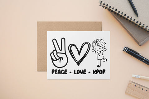 Peace Love KPOP, A2 Size Greeting Card