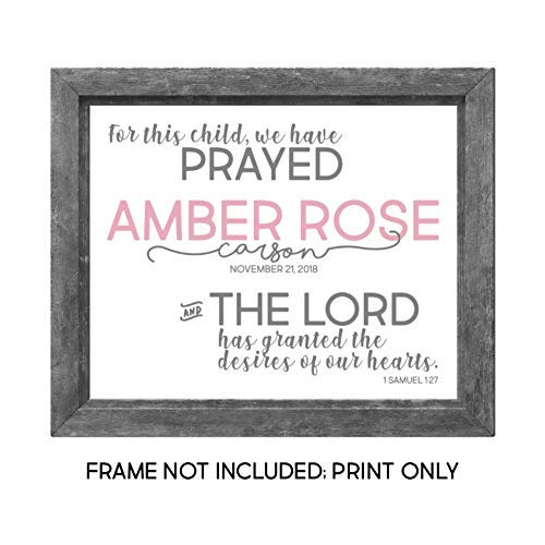 Bible Verse Personalized Name Nursery Wall Art -  8x10 UNFRAMED Print - For this child we have prayed
