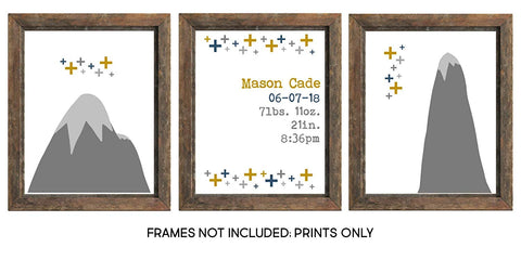 Mountain Crosses Personalized Nursery Wall Art - 8x10 UNFRAMED Prints - Set of 3