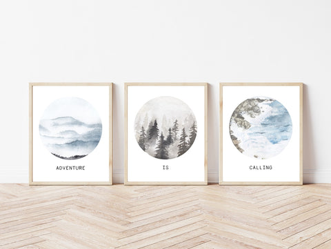 Adventure is Calling Set of 3 - Mountains, Forest, Ocean Travel - DIGITAL Download Printable FILE