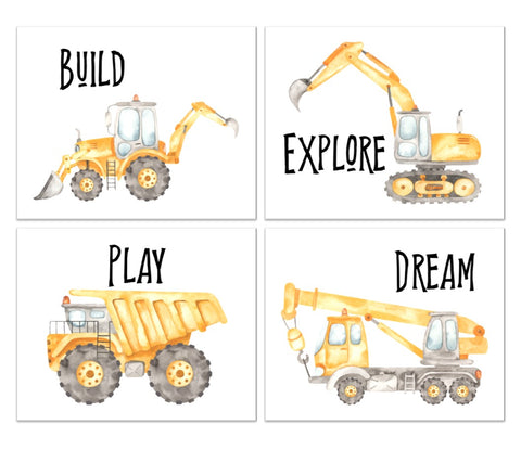 Construction Machines - Build Explore Play Dream - Set of 4 Prints - DIGITAL Download Printable File