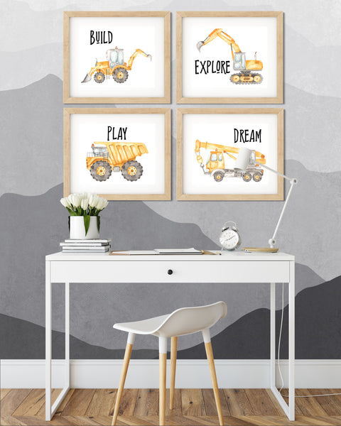 Construction Machines - Build Explore Play Dream - Set of 4 Prints - DIGITAL Download Printable File