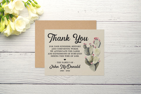 Personalized Funeral Acknowledgement Cards - Cactus