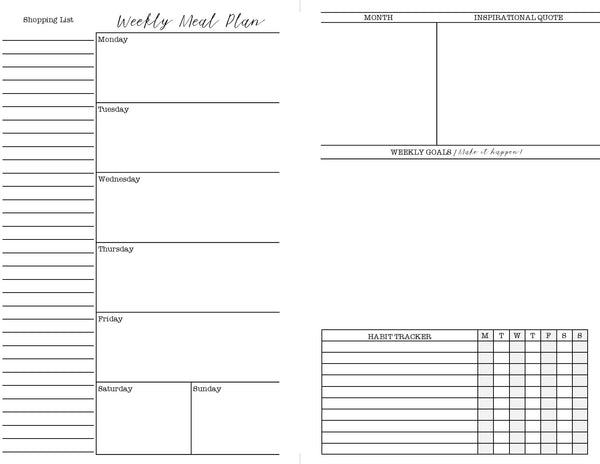 Half Letter Weekly Planner Inserts - 53 weeks - UNDATED and UNPUNCHED - Eco Friendly