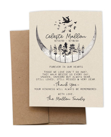 Personalized Funeral Acknowledgement Cards - Moons Birds Trees