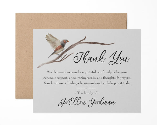 Personalized Funeral Acknowledgement Cards - Bird Sparrow Branch