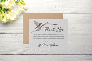 Personalized Funeral Acknowledgement Cards - Bird Sparrow Branch
