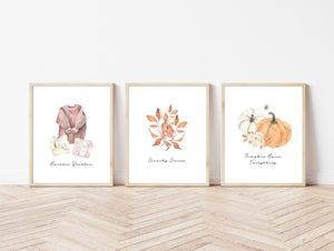 Sweater Weather, Crunchy Leaves & Pumpkin Spice Everything - Set of 3 Prints - UNFRAMED - 8x10