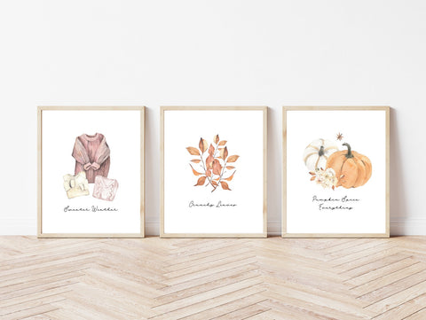 Sweater Weather, Crunchy Leaves & Pumpkin Spice Everything - Set of 3 Prints - UNFRAMED - 8x10