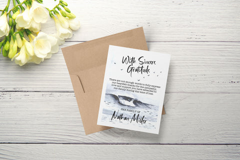 Personalized Funeral Acknowledgement Cards - Ocean Waves Birds