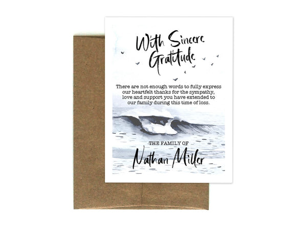 Personalized Funeral Acknowledgement Cards - Ocean Waves Birds