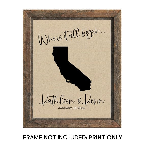 Where it all began - State - Personalized - 8x10 UNFRAMED Wall Art Print