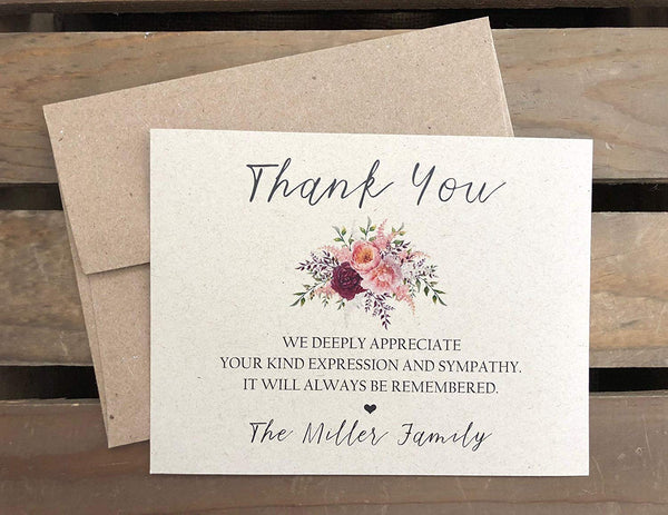 Personalized Funeral Acknowledgement Cards - Roses